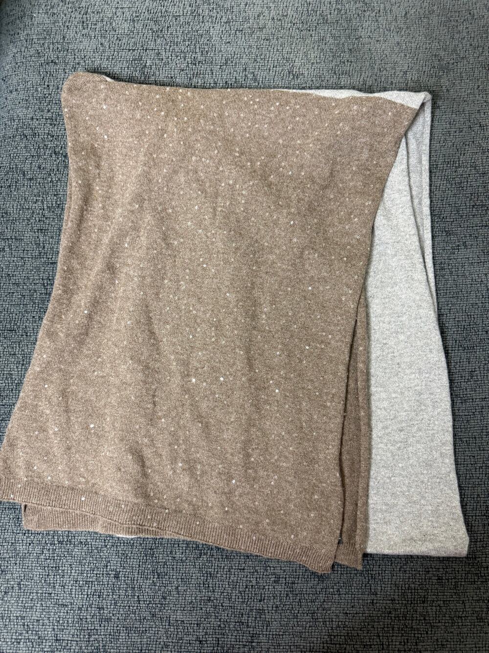 Lafayette 148 New York 100% Cashmere Reversible Sequin Wrap Scarf 14x88